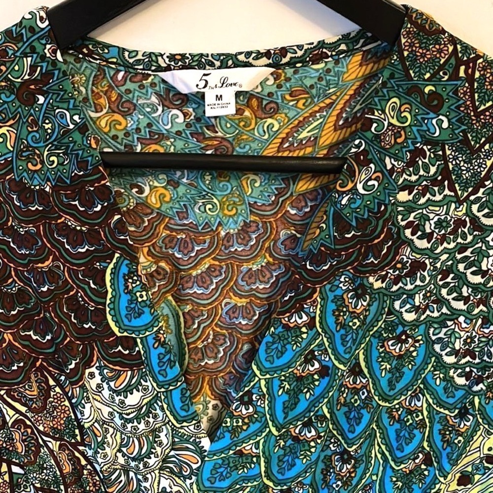 5th & Love Peacock Paisley Midi Dress Womens Medium Multi Boho V-Neck 3/4 Sleeve - Picture 2 of 5